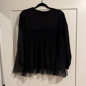 Black Overlay Sheer Long Sleeve Top